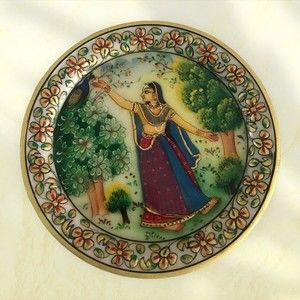 PAINTED LADY & PEACOCK 22K GOLD LEAF Marble Collector’s Plate 6” diameter